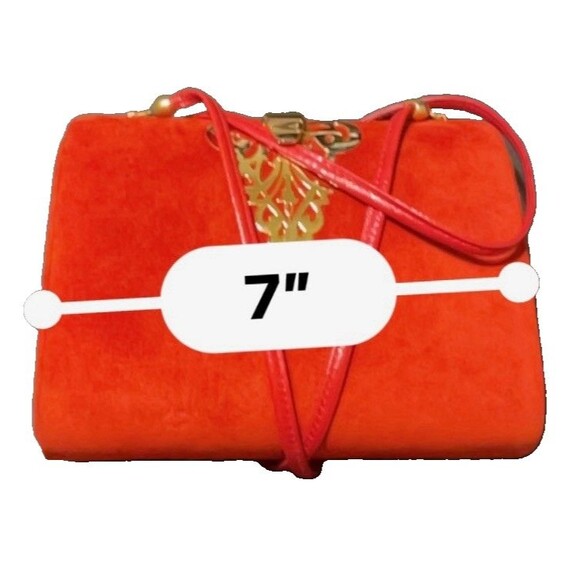 STUNNING Rodo Red Suede Handbag w Gold Embellishment Closure Handmade in Italy - Picture 8 of 10